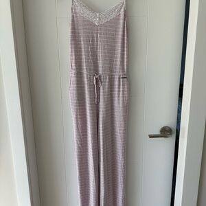 La Vie En Rose Pink Striped Lace Pajama Jumpsuit
